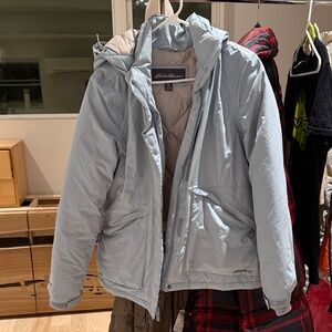 Eddie Bauer Sky Blue Hooded Down Jacket Medium